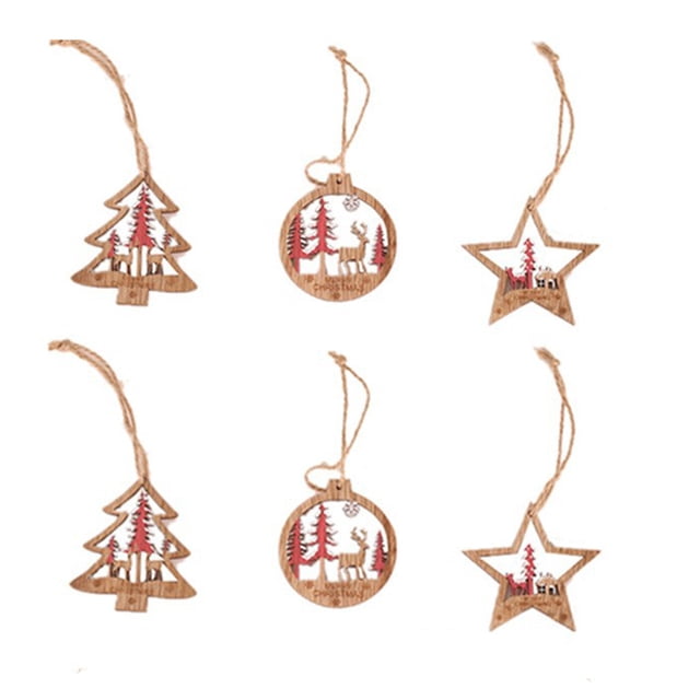 Naiovety 6 piezas de piezas de de Navidad Kit de colgantes pintura colorida adornos colgantes redondos accesorios de bricolaje colgador de carteles Kits de decoración para fiestas Rojo Naiovety HA070151-01