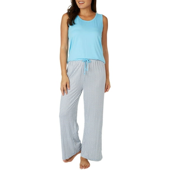 Echo Womens 2 Pc. Solid Tank & Print Pajama Pants Set Small Blue multi
