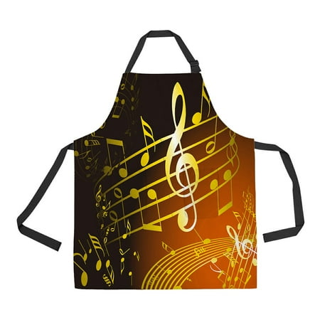 

ABPHQTO Golden Music Theme Various Notes Apron Home Kitchen Apron with Pockets