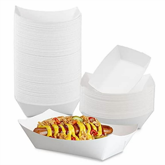Fit Meal Prep [125 Pack] 2 lb Paper Food Boats Heavy Duty Disposable Trays, White, for Parties Fairs Picnics Carnivals Holds Tacos Nachos Snack Fries Hot Dogs Grease Resistant