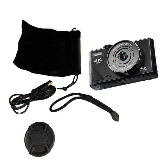 Cámara Digital de 64MP para Fotografía Videocámara Vlog de Video 4K Cámara con Zoom Digital de 18 X Pantalla Abatible de 180° Negro