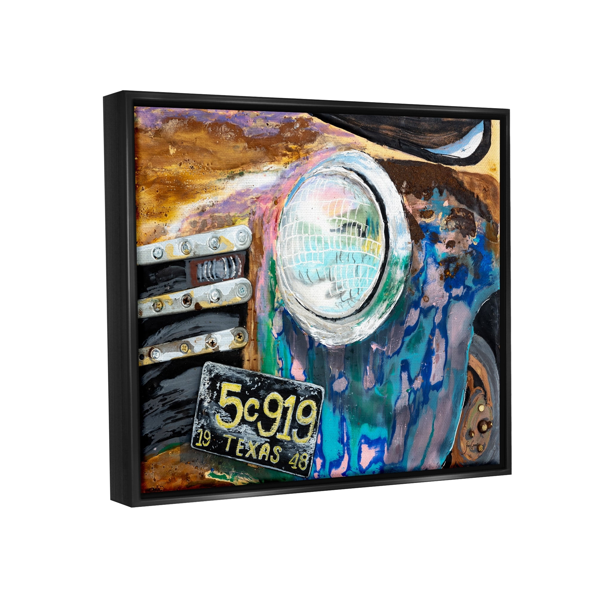 Stupell Industries Up-Close Texas Car Headlight Modern Street Style Painting Jet Black Floating Framed Canvas Print Wall Art, Design by Stacy Gresell