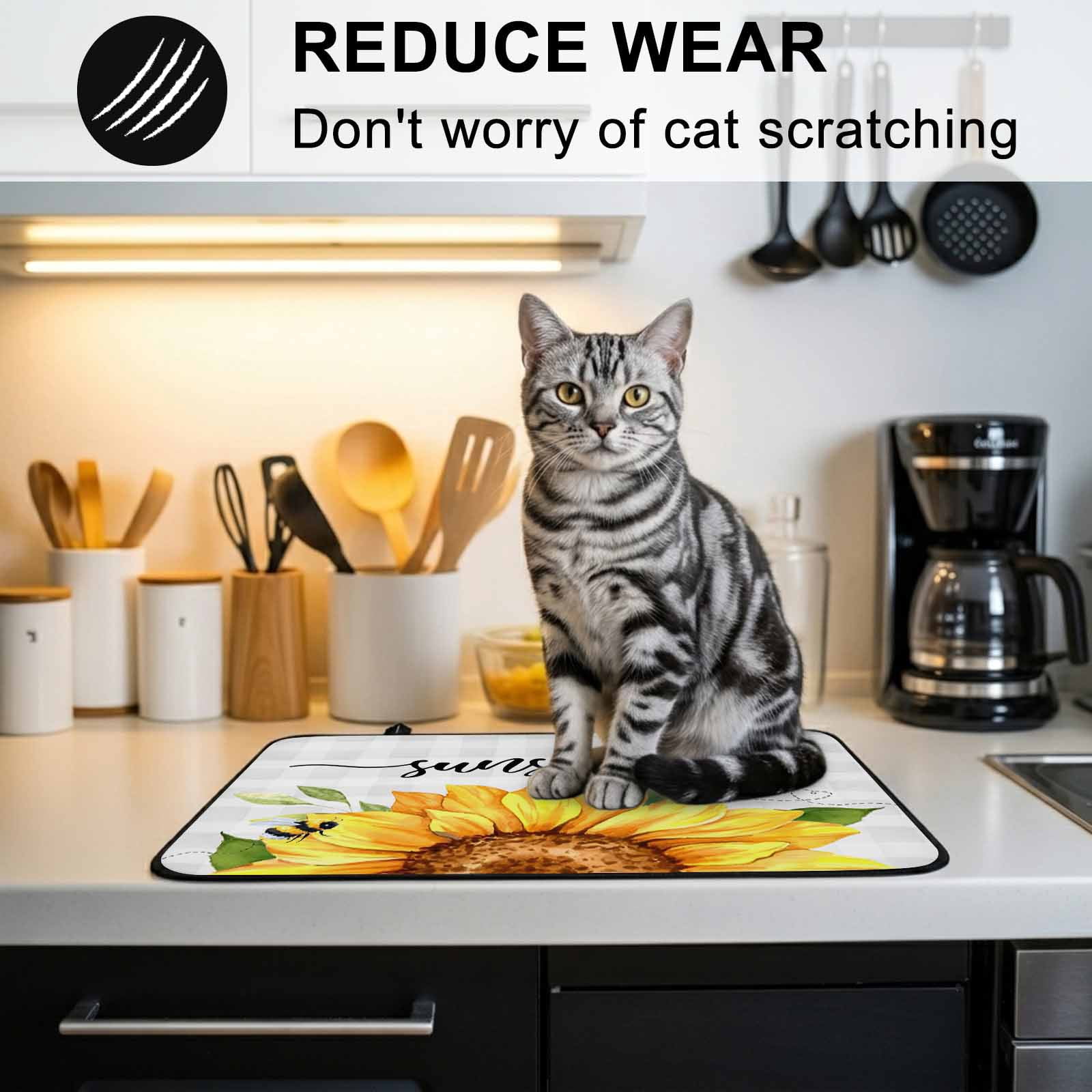 Sunflowers Bees Stove Top Cover for Electric Stove, Heat-proof & Non Slip Glass Top Stove Cover Protector, Grey Check Sunshine Watercolor Floral Kitchen Flat Cooktop Rubber Mat 24x21 Inches