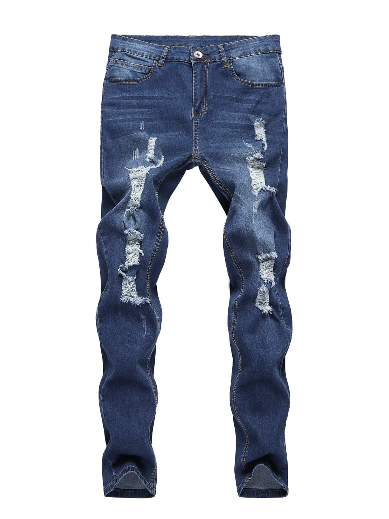 JINSIJU Men Slim Fit Ripped Jeans Fashion Wild Denim Pants Spring ...