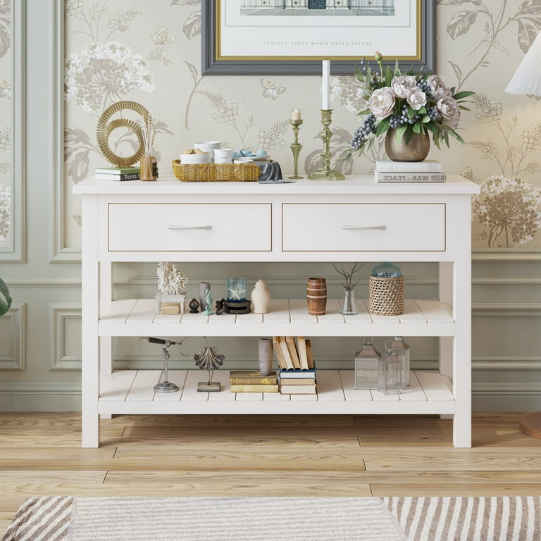 Cream White Rectangle Console Table with 2 Drawers, Modern Wood Entryway  Couch Sofa Table with Storage Shelf, Narrow Long Hallway Foyer Table for Small  Spaces Living Room Bedroom 
