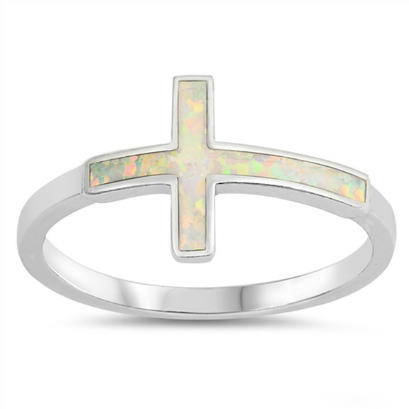 CHOOSE YOUR COLOR White Simulated Opal Cross Knuckle Stackable Ring .925 Sterling Silver Band CZ Female Size 10
