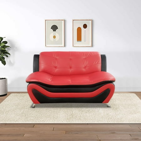 PonLiving Oversize Modern Leather Loveseat Living Room Furniture , Red &White