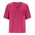 thumbnail image 6 of Womens Tops 2025 Fashion Plus Size Solid Color V-Neck Pocket Button Loose Short Sleeve Shirts Top Blouse, 6 of 7