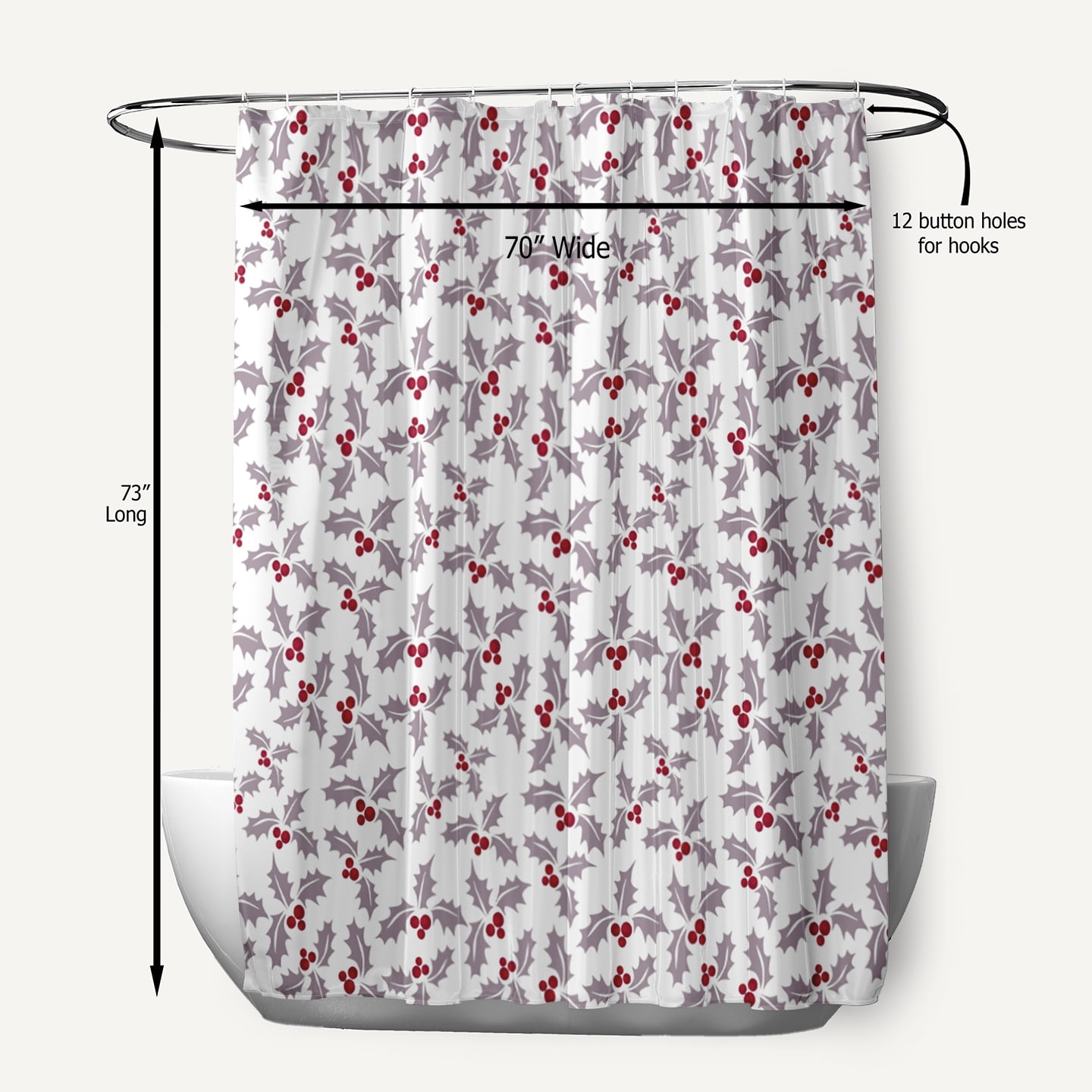 Simply Daisy 70" W x 73" L Holly Bush Polyester Shower Curtain, Light Purple [1 Ct]