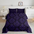 thumbnail image 2 of Erosebridal Boho Black Purple Damask Bedding Todder Comforter Set, Victorian Baroque Down Comforter, Reversible 2 Pieces, 2 of 8