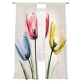 thumbnail image 2 of Colorful Tulips Sheer Curtains 96 Inches Long 2 Panels Blue Red Yellow Floral Light Filtering Semi Sheer Window Curtains Drapes for Bedroom Living Room 52"x96", 2 of 7