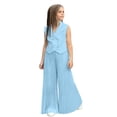 thumbnail image 2 of XXWXYD Girls 2 Piece Outfits Double Breaste𝖽 Lapel Collar Suit Vest and Pleated Wide Leg Pants Sets for Kids 2-9 Years Toddler Girl Vacation Outfits, 2 of 7
