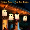 thumbnail image 6 of Qoosea Halloween Ghost Decorations LED Hanging Glowing Witch Hat Ghosts, 3 Light Modes, Halloween Decor Indoor Outdoor Yard Patio Tree (Purple Green Orange 3 Sets), 6 of 11
