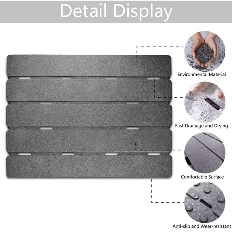 Dropship 28.34x16.73in Shower Mat Non-Slip Bath Mat With Drain Quick Drying  PVC Loofah Shower Mat For Bathroom Grey to Sell Online at a Lower Price