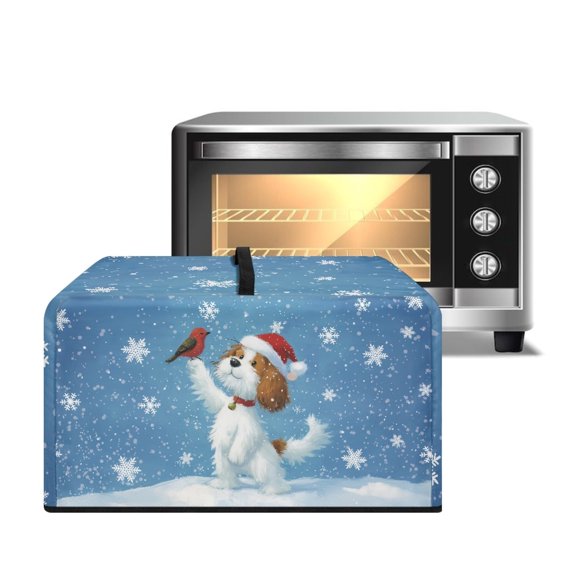 TSOVTHRID Christmas Hat Dog Print Microwave Oven Cover Protection Dustproof Toaster Oven Cover Protector Cardinal Snowflake Kitchen Machine Covers for Christmas Decor, 18.25"W x 14.5"D x 11"H, S