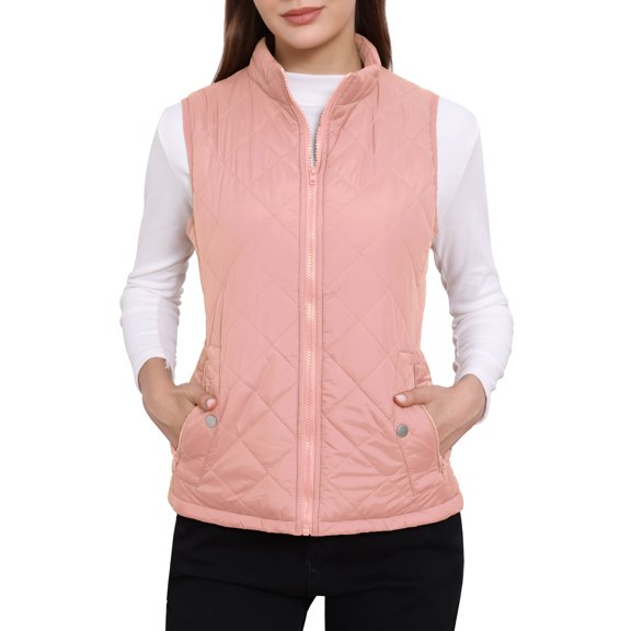 INSPIRE CHIC Chalecos de mujer con cuello alto, chaleco acolchado con cremallera L Rosa Polvoriento