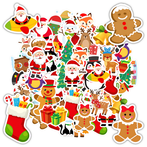 35pcs-50pcs Cute Stickers Christmas Festive Kids Stickers Teacher Reward Stationery Stickers for Notebooks Laptops Suitcases