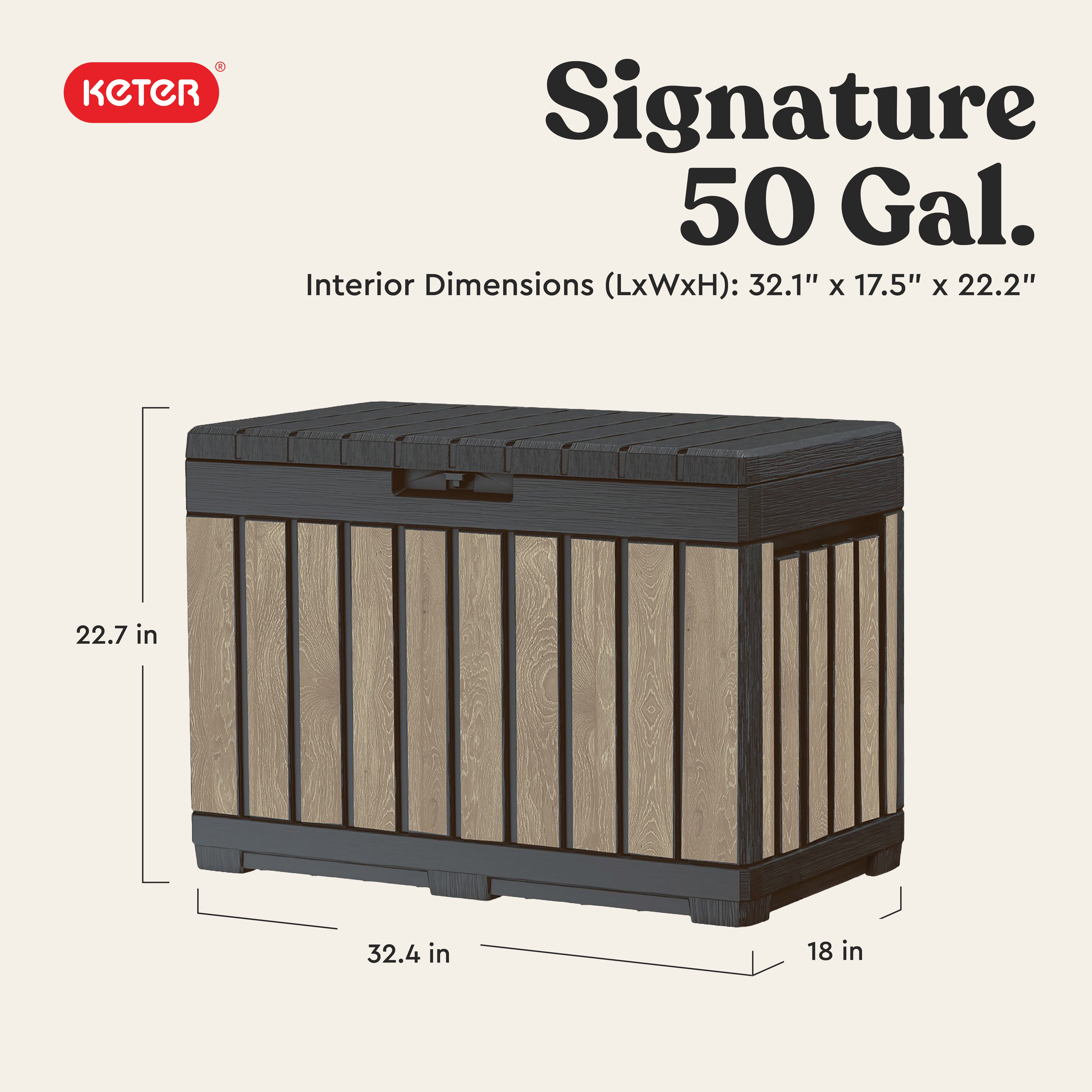 Keter Kentwood 50 Gallon Resin Deck Box-Organization and Storage