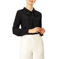 thumbnail image 6 of Allegra K Women's Bow Tie Neck Long Sleeve Fashion Button Decor Shirt, 6 of 7