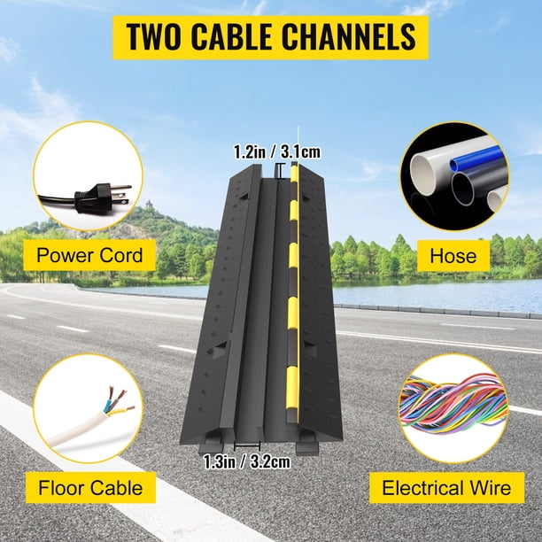 3 Pcs 2 Canales Cubierta Protector de Cables Pasacables para Suelo 100x25x5cm Amarrillo Blanco de PVC y Caucho 10000KG
