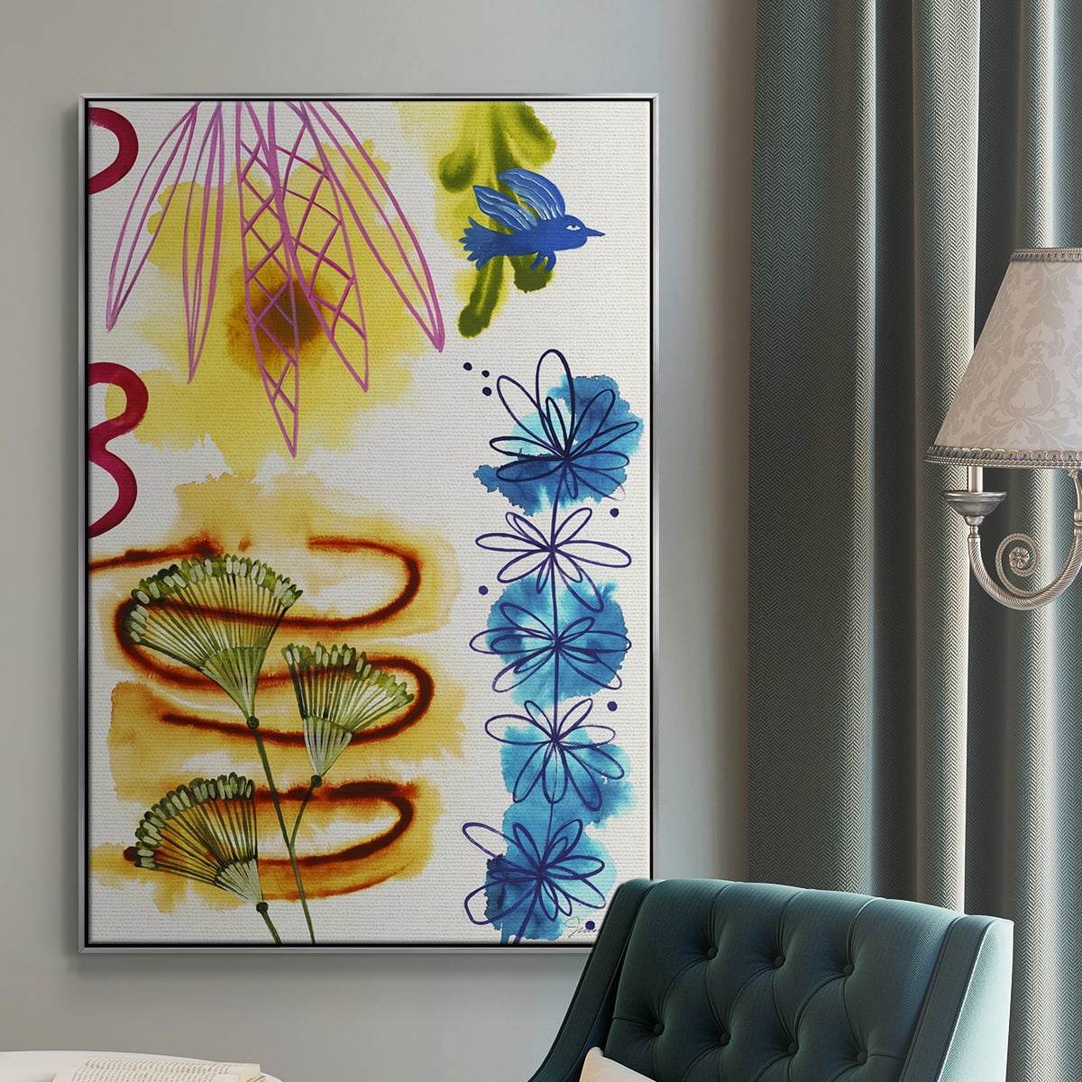 Flower Power I Framed Premium Gallery Wrapped Canvas - Ready to Hang - 27 x 41 - Silver Floating Frame