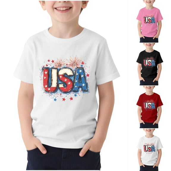 oelaio 250th Anniversary USA Shirt for Girls Boys American Flag Shirt Short Sleeve Patriotic Cute Tops Kids 1776-2026 Tshirt Pink 14-15Years