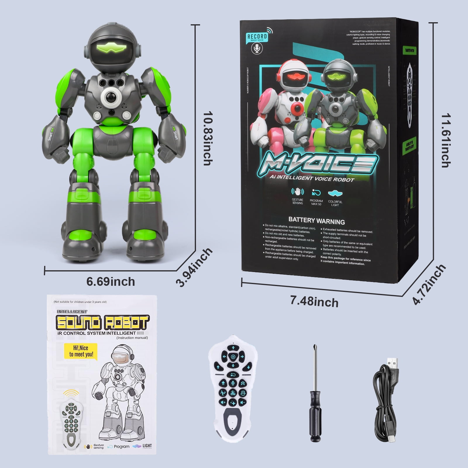 HopeRock RC Robot Toys for Kids, Gesture & Sensing Programmable Remote Control Smart Robot, Birthday Gift for Boys Girls Age 3 4 5 6 7 8+ Year Old(Green)