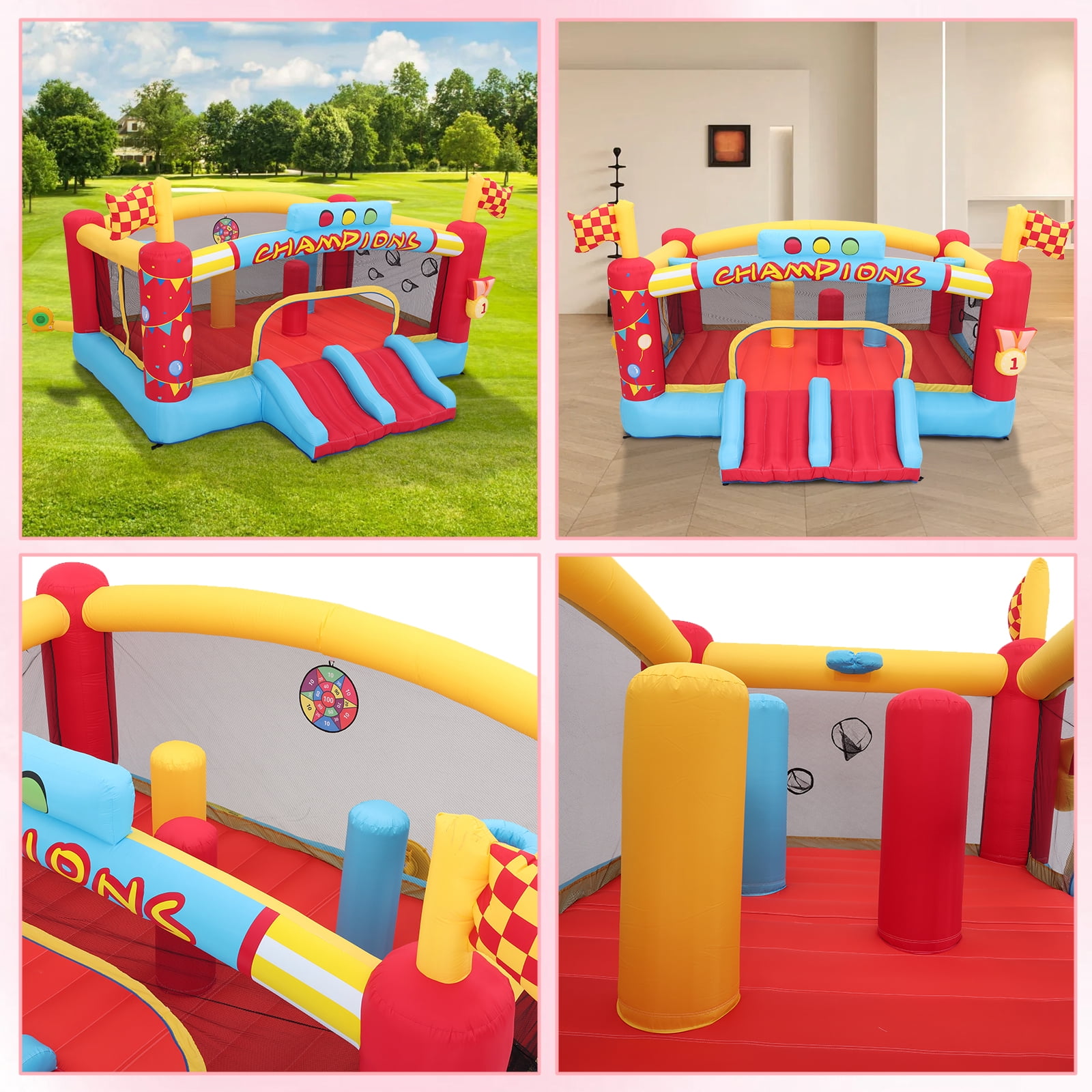Funcid Bounce House Water Slide for Kids 3-12 with Slides, Big Jumping Area, Double Basketball Hoops & Bouncer Slides, Ball Pits, Throw Ball Game, Jump House, 550W Blower