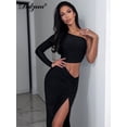 thumbnail image 3 of Dulzura Long Sleeve One Shoulder Maxi Dress Cut Out Ruched Slit Bodycon Sexy Prom Party Elegant Evening Y2K Clothes Birthday, 3 of 5