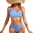 thumbnail image 1 of Conjunto de traje de baño de verano para mujer, top de un hombro con parte inferior de cintura alta, traje de baño de dos piezas, azul M, 1 of 5