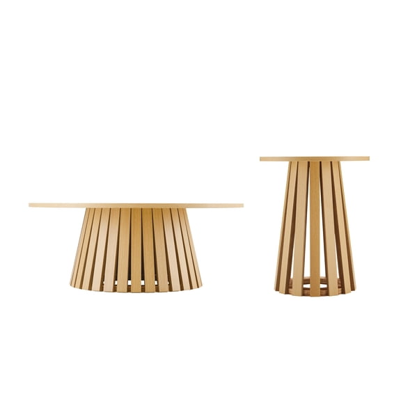 Layla Scandinavian Modern 2-Piece Coffee Table & End Table Set in Light Oak
