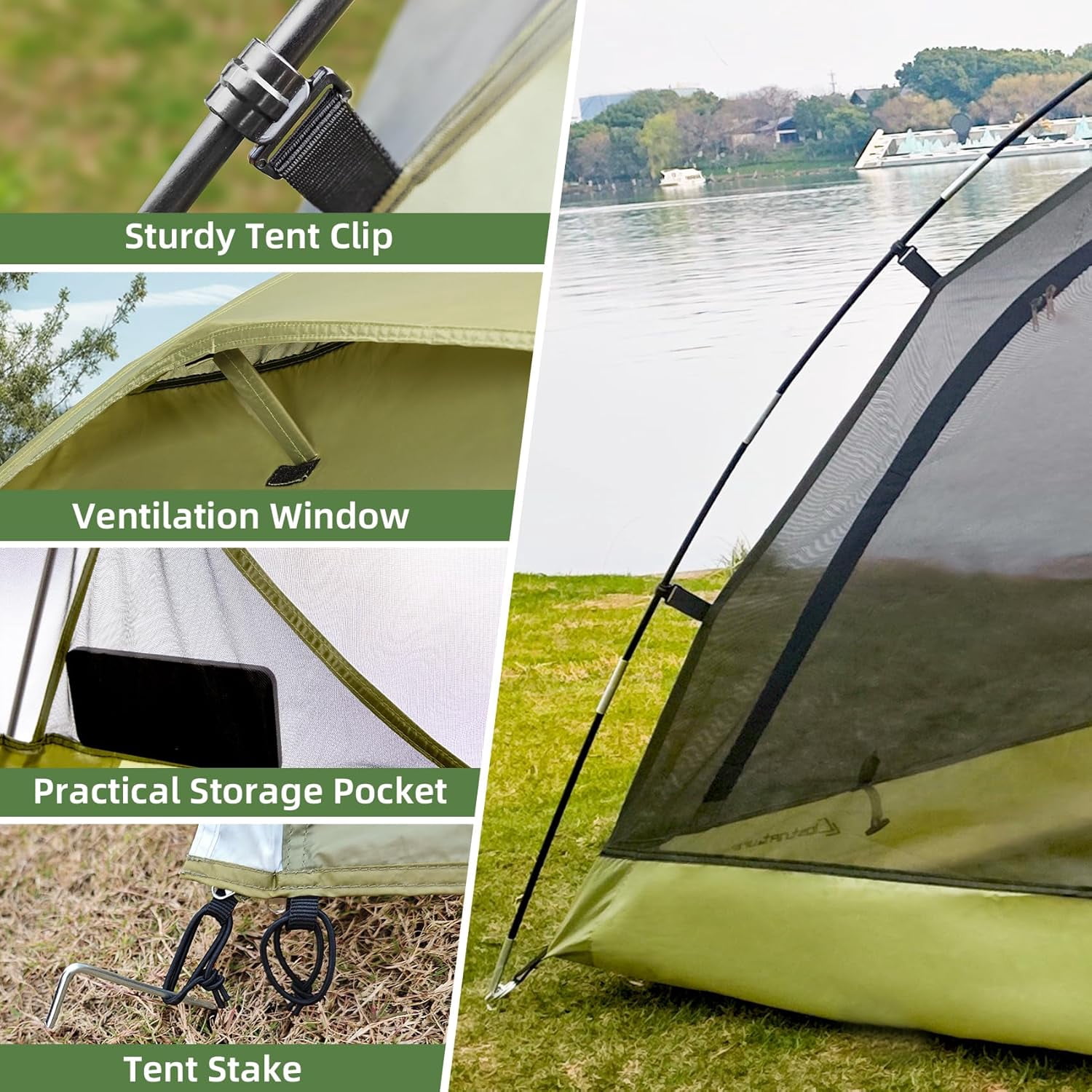 Waterproof 2 Person Camping Tent with Porch Lightweight Dome Shelter for Hiking Backpacking