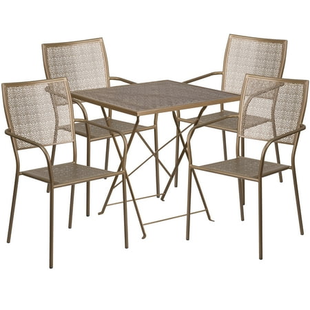 Extra Wide High Back Patio Chair Flash Furniture 28'' Square Indoor-Outdoor Steel Folding Patio Table Set with 4 Square Back Chairs, Multiple Colors ()
