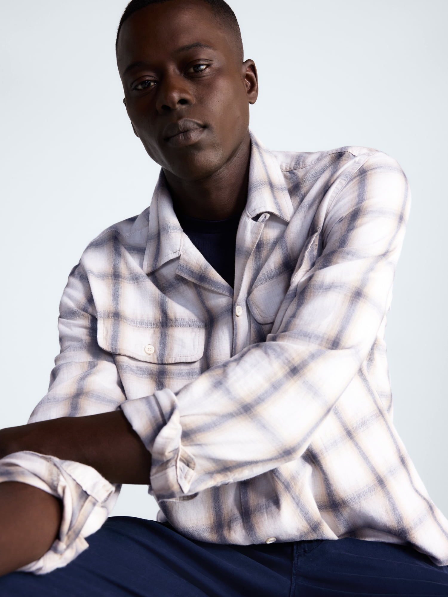 Free Assembly Men’s Cotton Twill Camp Shirt with Long Sleeves, Sizes XS-3XL