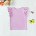 thumbnail image 3 of 6T Little Girls Clothes 7T Girls T-shirts Solid Color Round Neck Little Girls Flying Sleeve T-shirts Tops Purple, 3 of 6