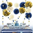 thumbnail image 5 of 15Pcs Navy Blue Gold Beige Tissue Paper Pom Pom Dot Hanging Garlands Backdrops for Birthday Wedding 2025Graduations Baby Bridal Shower Bachelorette Gold Blue Theme Party Home Showcase DIY Decoration, 5 of 6
