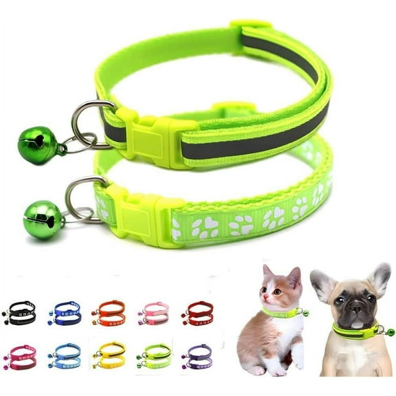 Puppy Collar with Bell, 2-Pack Basic & Reflective Cat Collar with Bells for XXS Xs Small Pet Dogs Boy Tiny Kitten Male Animal, Neck 7-12 inch