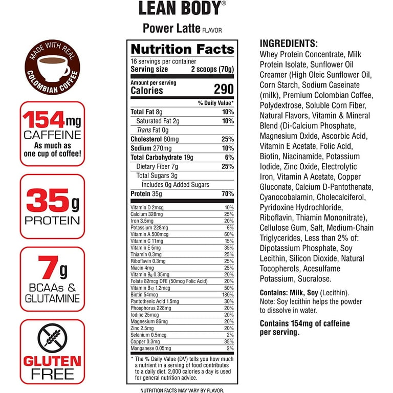 Labrada Lean Body Hi-Energy Meal Replacement Shake, Power Latte