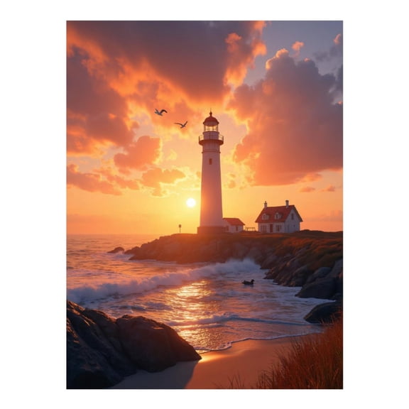 Diamond Art Kits for Adults, Sunset Lighthouse Ocean Waves Birds 5D Diamond Painting Kits for Adults Beginners, DIY Full Drill Diamond Painting, Gem Art and Crafts 12x16
