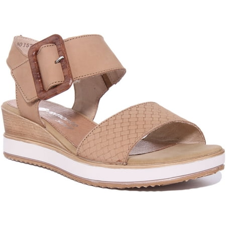 

Remonte Jerylin Women s Leather Wedge Sandals With Ankle Strap In Beige Size 7