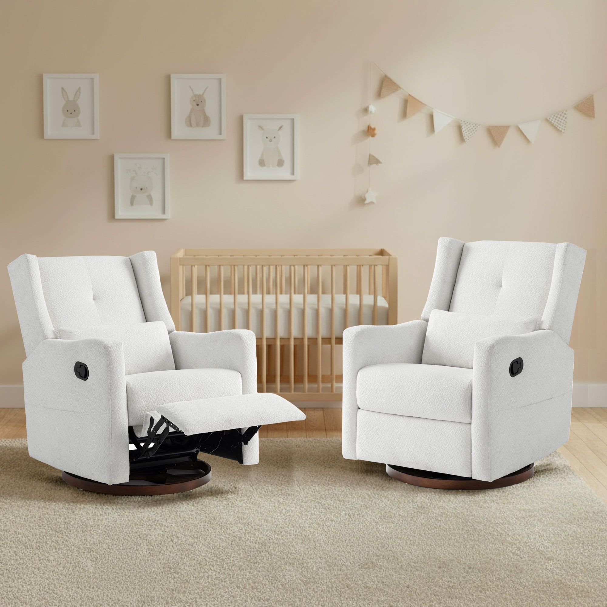Spruce & Spring Manual Swivel Glider Recliner with Storage Pocket, Ivory
