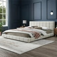 thumbnail image 2 of Claire Upholstered Mid-Century Fabric King Platform Bed in Ivory, 2 of 4
