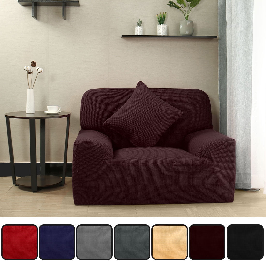 Jacquard Sofa Cover Removable Slipcover Washable 1 Seater Coffee Color