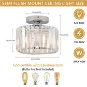 Modern Contemporary Silver Crystal Flush Mount Light, 1-Light Close to Ceiling Light Fixture for Hallway Entryway with E26 Base
