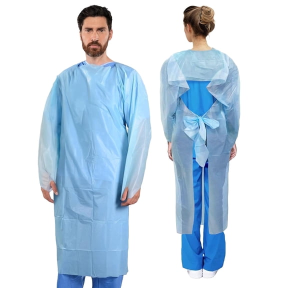 10PCs Dental Grade Disposable Isolation Aprons by VASTMED | One Size Fit All CPE Isolation Gowns Thumb Loops | Waterproof Gowns for Women & Men with Waist Tie Closures