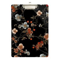 FORMRS Acrylic Clipboard with Low Profile Clip Standard A4 Letter Size, 12.5" x 9", Black Flowers