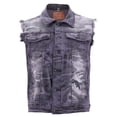 thumbnail image 3 of CS Men's Ripped Distressed Button Up Denim Jean Vest With Removable Hood (Black Army ,M), 3 of 4