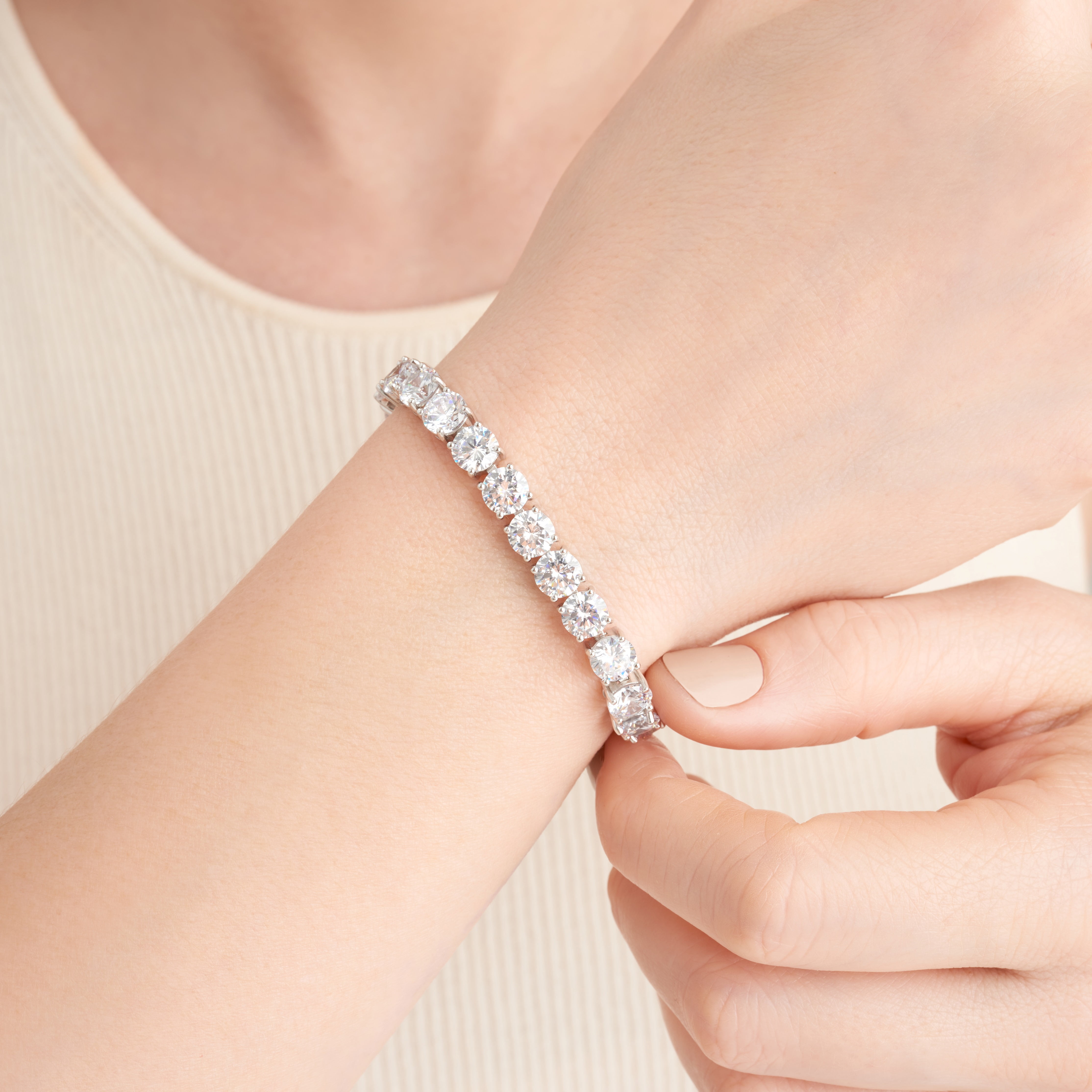 Forever Facets 6mm Cubic Zirconia Tennis Bracelet in Platinum over Sterling Silver, Adult Female