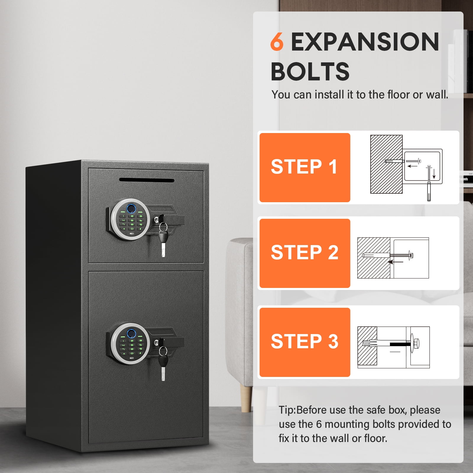 6.0 Cuft Extra Large Home Safe Box Fireproof Waterproof, Fingerprint Safe, Home Security Safes Box with Adjustable Shelf & Deposit Slot, Money Safes with Backlit Keypad & Dual Alarm for Home Office