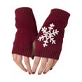 thumbnail image 4 of 1 Paire de Gants Tricotés Demi-Doigt Confortables Hiver Délicats Simples avec Motif Flocon de Neige Rouge Vin, 4 of 6